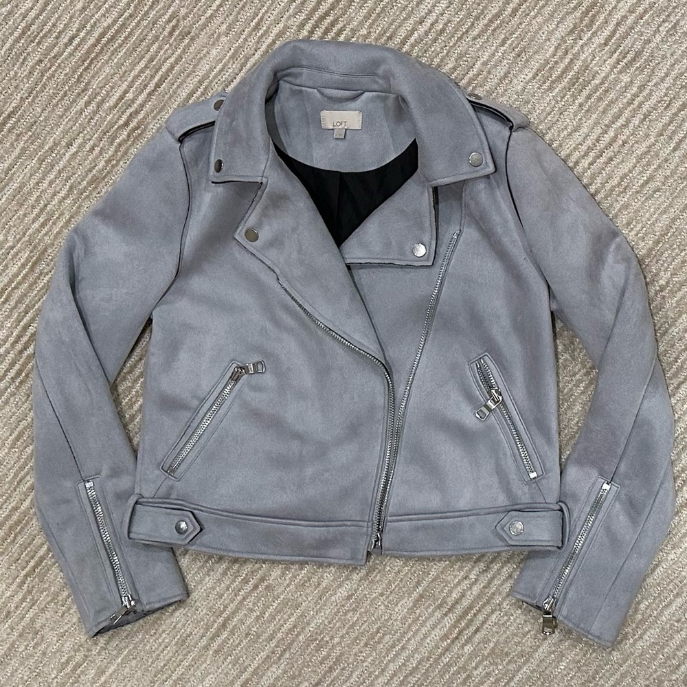 Loft Moto Jacket in Gray Microsuede - Size 6